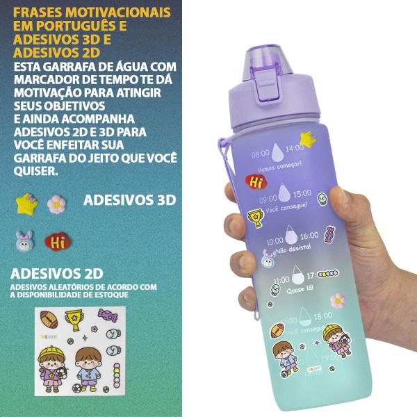 Imagem de Garrafa Squeeze Para Água Para Academia Escola 1 Litro Frases Motivacionais Tie Dye Adesivos 2D 3D Alça Antivazamento