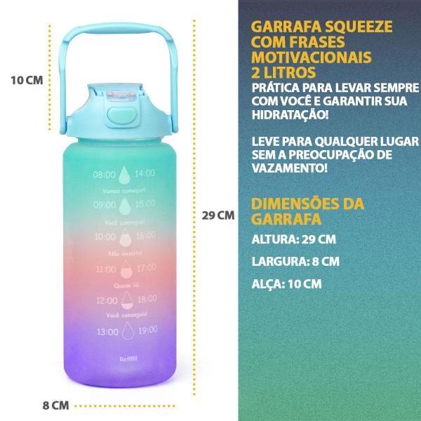 Imagem de Garrafa Squeeze Para Água Para Academia Escola 2 Litros Tie Dye Frases Motivacionais Adesivos 2D 3D Alça Antivazamento