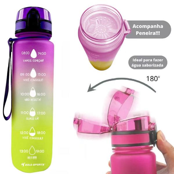 Imagem de Garrafa Squeeze Plástica Gold Sports All Day Siliconada Com Peneira -1Litro - BPA-FREE