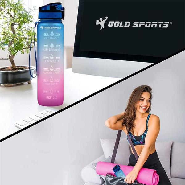 Imagem de Garrafa Squeeze Plástica Gold Sports Fitness Siliconada Com Canudo -1Litro - BPA-FREE