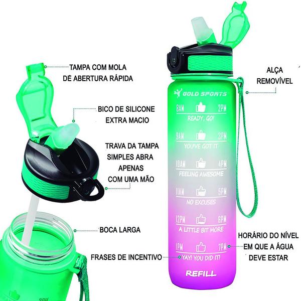 Imagem de Garrafa Squeeze Plástica Gold Sports Fitness Siliconada Com Canudo -1Litro - BPA-FREE