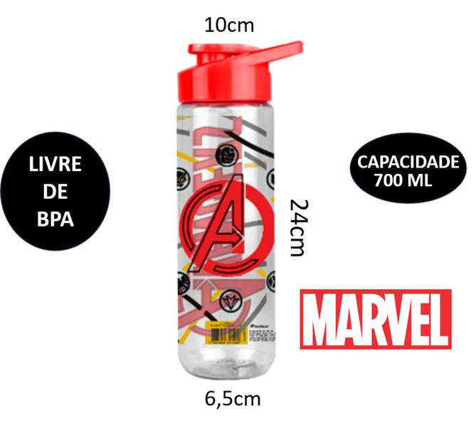 Imagem de Garrafa Squeeze Plástica Marvel Comics Avengers Vingadores 700ml Escola Passeio Lancheira