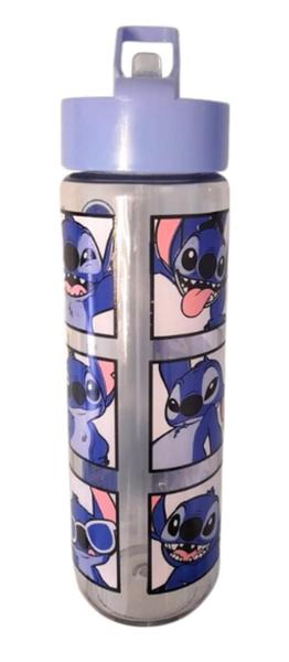 Imagem de Garrafa Squeeze Plástica Stitch Flip Top Canudo Alça Disney 700ml Escola Passeio Lancheira