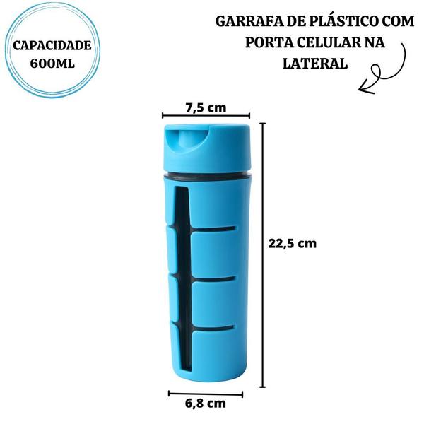 Imagem de Garrafa tampa rosqueável com porta celular na lateral 600 ml