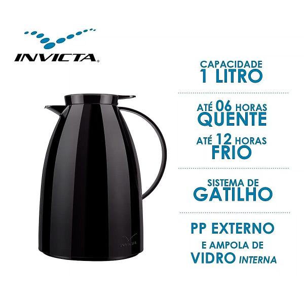 Imagem de Garrafa Térmica 1 Litro Bule Café Chá Gatilho Preto - Invicta