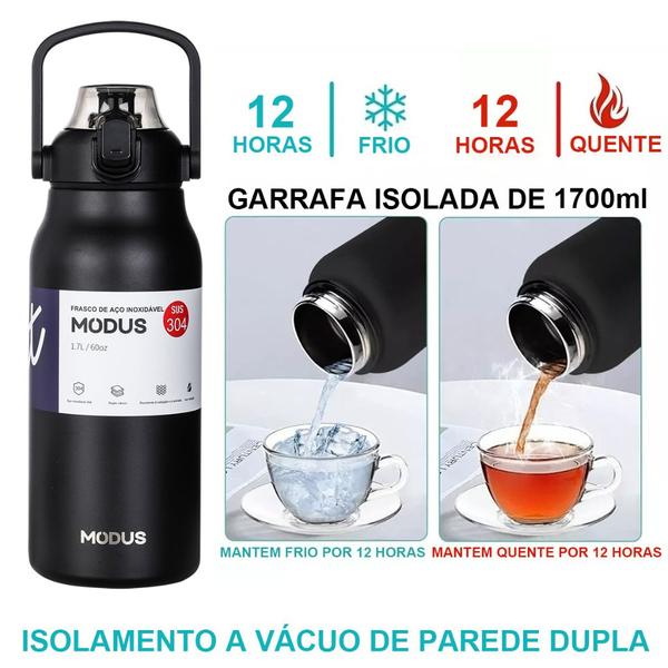 Imagem de Garrafa Térmica 1,7 Litros Café Suco Água Academia Passeio Caminhada Camping Bebida Quente Gelada Aço Inox 