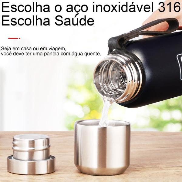 Imagem de Garrafa Térmica 1L ou 1,5L Aço Inox Café Água Suco Com Bolsa de Transporte Academia Passeio Caminhada Camping Bebida Quente Gelada 