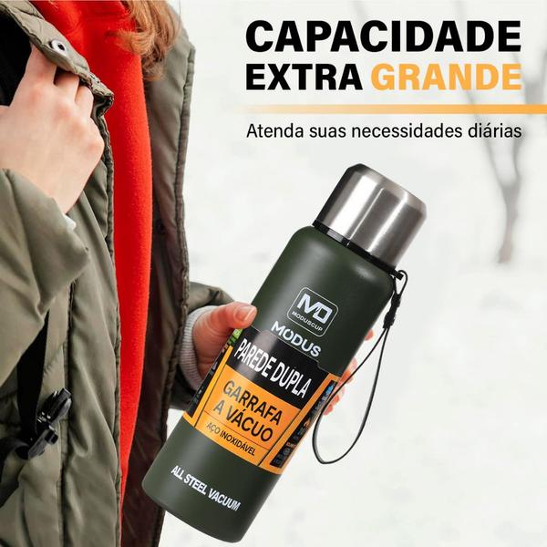 Imagem de Garrafa Térmica 1L ou 1,5L Aço Inox Café Água Suco Com Bolsa de Transporte Academia Passeio Caminhada Camping Bebida Quente Gelada 