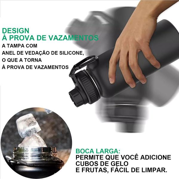 Imagem de Garrafa Térmica 1L Parede Dupla Café Suco Água Camping Academia Passeio Caminhada Aço Inox