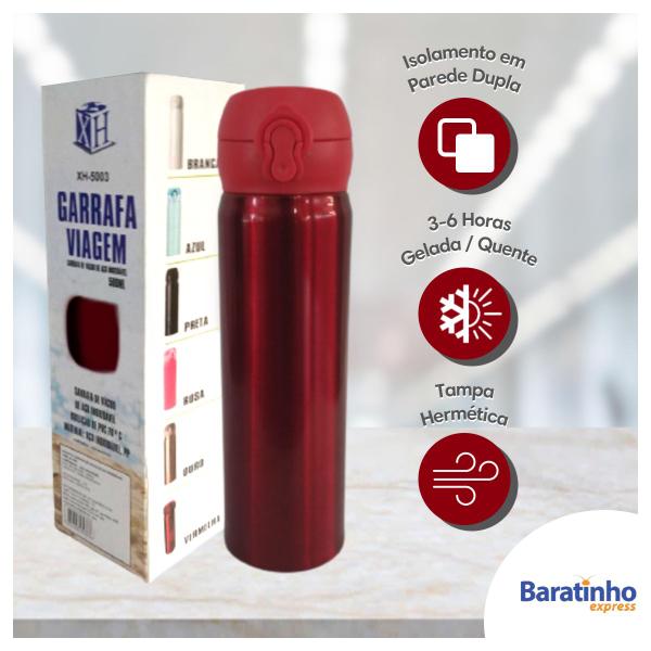 Imagem de Garrafa Térmica 500ml A Vácuo Aço Inox Vermelho Café