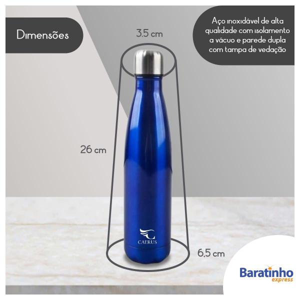 Imagem de Garrafa Térmica 500ml Azul Metalizado Em Inox Duplo Viagem