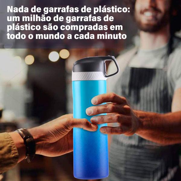 Imagem de Garrafa Térmica 550ml de Café Água Suco Parede Dupla A Vácuo Inox Camping Academia Passeio Caminhada Portátil