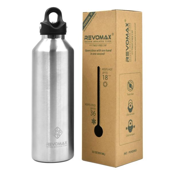 Imagem de Garrafa Térmica 950 ml Revomax Parede Dupla Café Suco Água Academia Passeio Caminhada Original Aço Inox Tampa a Vácuo