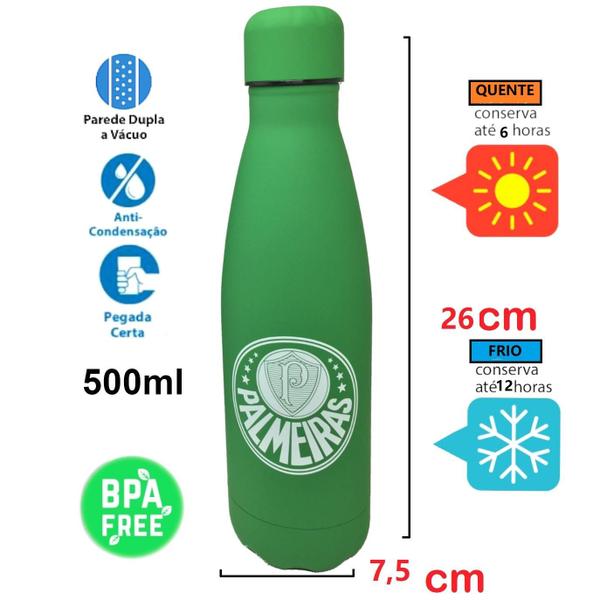 Garrafa Térmica Aço 500ml Palmeiras Emborrachada Oficial - brasfoot Imagem de Garrafa Térmica Aço 500ml Palmeiras Emborrachada Oficial