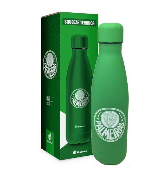 Garrafa Térmica Aço 500ml Palmeiras Emborrachada Oficial - brasfoot Imagem de Garrafa Térmica Aço 500ml Palmeiras Emborrachada Oficial