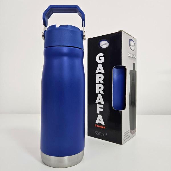 Imagem de Garrafa Térmica Aço Inox Canudo 650Ml Academia Esporte Ler