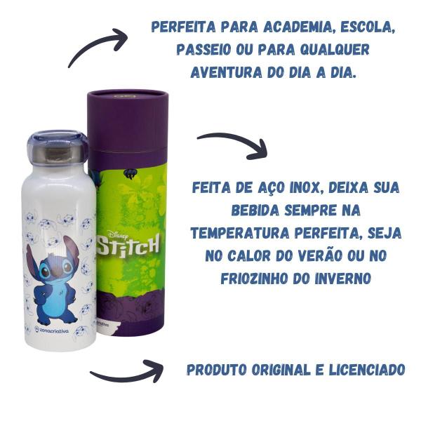 Imagem de Garrafa Térmica Aço Inox Stitch Tampa Bebida Gelada Quente Academia Escola Faculdade Trabalho 500ml Licenciada