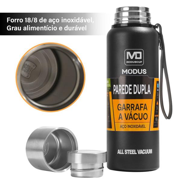 Imagem de Garrafa Térmica Água Café Suco Aço Inox 1L ou 1,5L Com Bolsa de Transporte Academia Passeio Caminhada Camping Bebida Quente Gelada