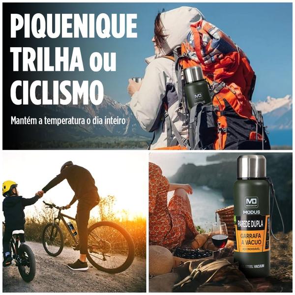 Imagem de Garrafa Térmica Água Café Suco Para Academia Passeio Caminhada Camping Aço Inox 1L ou 1,5L Com Bolsa de Transporte Bebida Quente Gelada