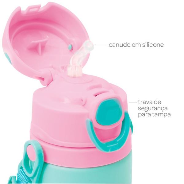 Imagem de Garrafa Térmica Alumínio Infantil Canudo Bichinhos Silicone Buba