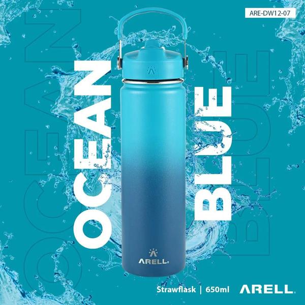 Imagem de Garrafa Térmica Arell Ocean Blue Straw Para Academia 650ml