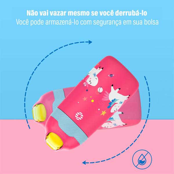 Imagem de Garrafa Térmica Bebê Criança Infantil 350ml com Canudo e Alça Parede Dupla Aço Inox para Água Suco Leite Rosa ou Branco Escola Passeio 