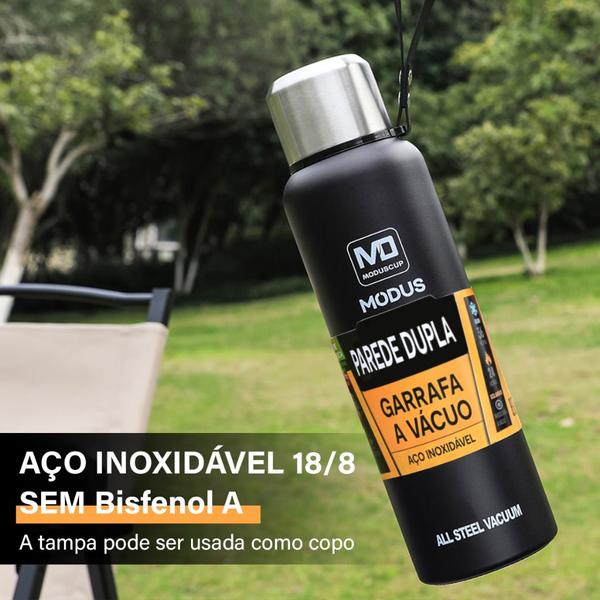 Imagem de Garrafa Térmica Café Suco Água Aço Inox 1L ou 1,5L C/ Bolsa de Transporte Academia Passeio Caminhada Camping Bebida Quente Gelada 