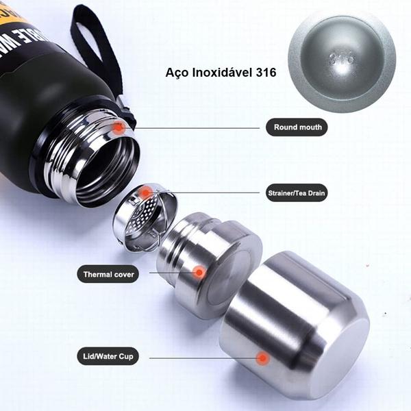 Imagem de Garrafa Térmica Café Suco Água Aço Inox 1L ou 1,5L C/ Bolsa de Transporte Academia Passeio Caminhada Camping Bebida Quente Gelada 