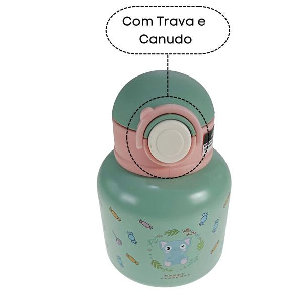 Imagem de Garrafa Térmica Com Canudo 500ml Aço Inox Alça Garrafinha Infantil Escolar Suco Água