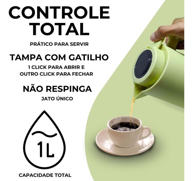 Imagem de Garrafa Térmica Com Termômetro Digital Cabo De Madeira Nórdica 1 Litro Pressão Jarra Café Chá