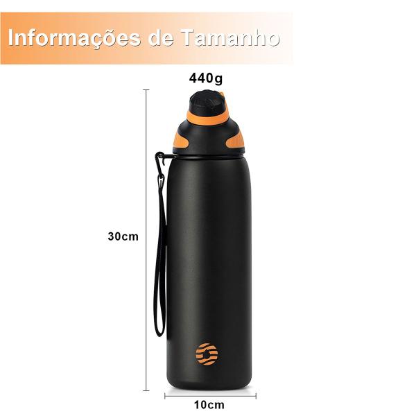 Imagem de Garrafa Térmica de Água Café Suco A Vácuo 1000ml Inox Parede Dupla Camping Academia Passeio Caminhada Portátil