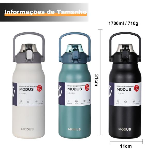 Imagem de Garrafa Térmica de Água Café Suco Aço Inox Portátil 1,7 Litros Bebida Quente Fria Academia Passeio Camping Caminhada