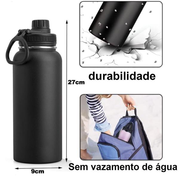 Imagem de Garrafa Térmica de Água Parede Dupla Aço Inox 1L Café Suco Água Camping Academia Passeio Caminhada