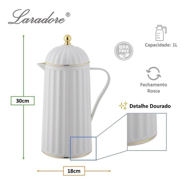 Garrafa Térmica de Café Laradore Roma - Branca e Dourada 1L Imagem de Garrafa Térmica de Café Laradore Roma - Branca e Dourada 1L