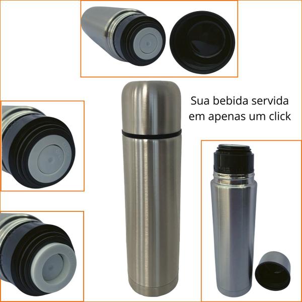 Imagem de Garrafa Térmica de Inox 500 ML Ampola de Inox Ação por Botão Click Servir Resistente Madri Unitermi