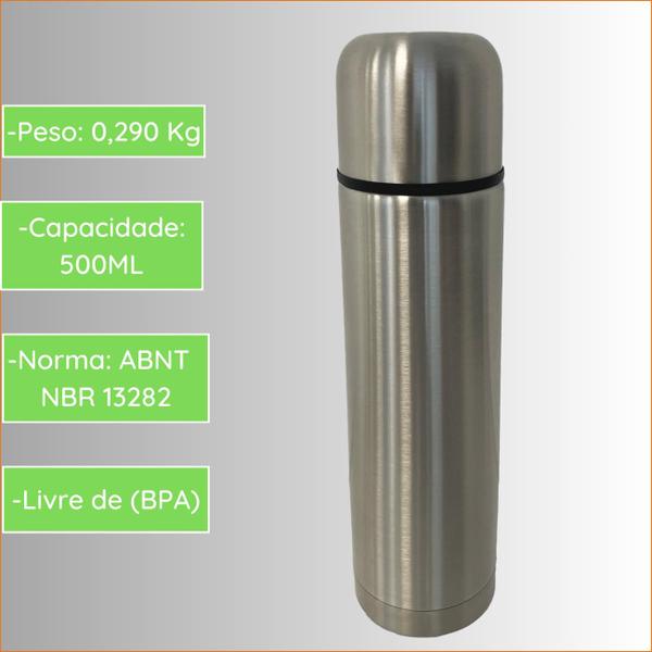 Imagem de Garrafa Térmica de Inox 500 ML Ampola de Inox Ação por Botão Click Servir Resistente Madri Unitermi