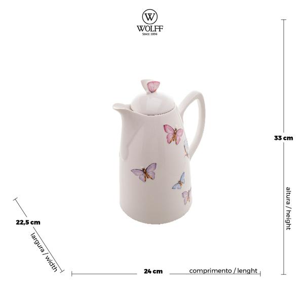 Imagem de Garrafa Térmica De Porcelana 900ml Wolff Borboletas Branca