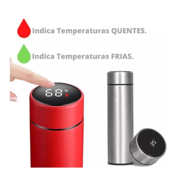 Imagem de Garrafa Térmica Em Aço Inox Com Termômetro Led Digital 400ml