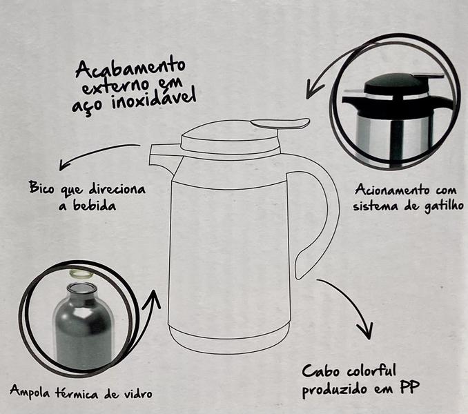 Imagem de Garrafa Térmica em Inox 600 Ml com gatilho Acionador Café e Chá Quente ou Frio