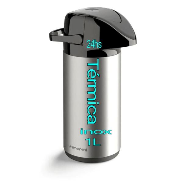 garrafa térmica grande de pressão 1L Aço Inox café Água quente Garantida Por 24 Horas - UNITERMI INVICTA Imagem de garrafa térmica grande de pressão 1L Aço Inox café Água quente Garantida Por 24 Horas