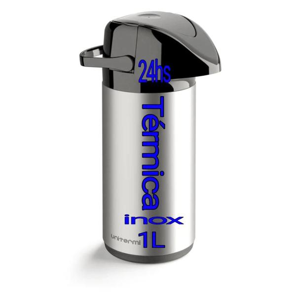 garrafa térmica grande de pressão 1L Aço Inox café Água quente Garantida Por 24 Horas - UNITERMI INVICTA Imagem de garrafa térmica grande de pressão 1L Aço Inox café Água quente Garantida Por 24 Horas