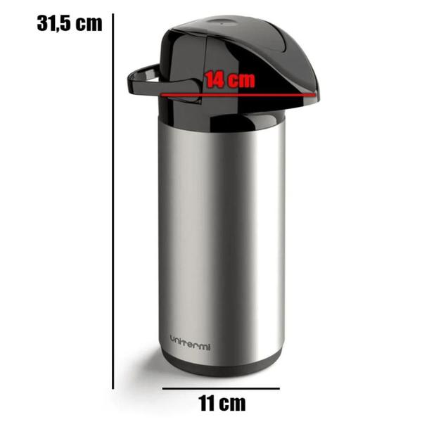 garrafa térmica grande de pressão 1L Aço Inox café Água quente Garantida Por 24 Horas - UNITERMI INVICTA Imagem de garrafa térmica grande de pressão 1L Aço Inox café Água quente Garantida Por 24 Horas