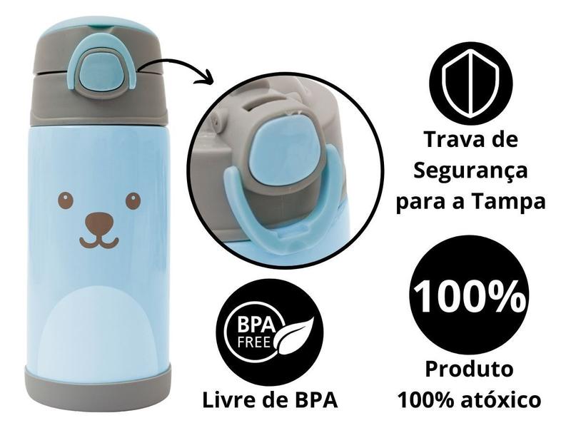 Imagem de Garrafa Térmica Infantil Azul Rosa Verde com Canudo Inox 400ml Buba