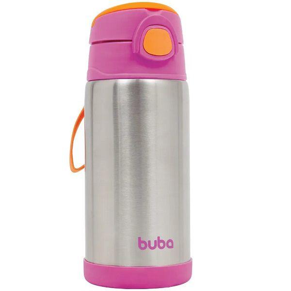 Imagem de Garrafa Termica Infantil com Canudo AÇO INOX 400ML Rosa Buba 11384