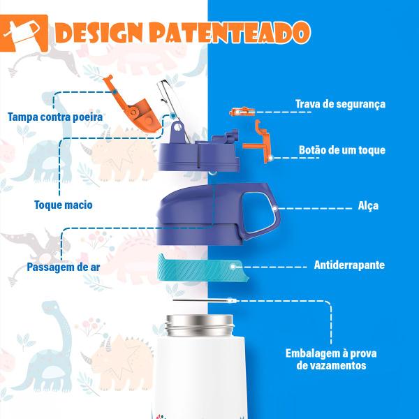 Imagem de Garrafa Térmica Infantil com Canudo e Alça 350ml Parede Dupla para Bebê Criança Água Suco Leite Aço Inox Rosa ou Branco Passeio Escola