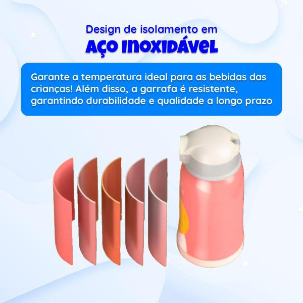 Imagem de Garrafa térmica infantil De Inox Canudo Silicone Água 550ml Alça Squeeze Parede Dupla Trava Água Suco Escolar Garrafinha