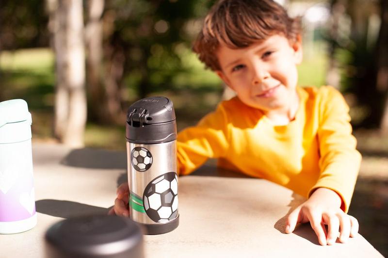 Imagem de Garrafa Térmica Infantil Funtainer Futebol Thermos - 355ml - com Alça