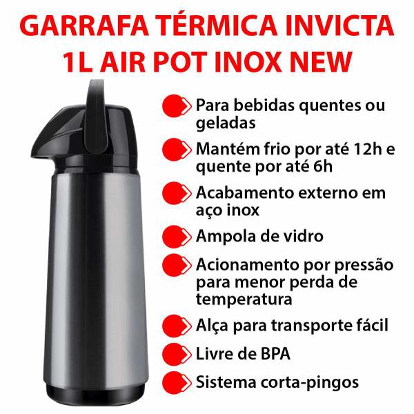 Imagem de Garrafa Térmica Inox 1 Litro Invicta Air Pot New de Pressão