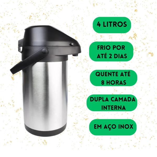 Imagem de Garrafa Térmica Inox 4 litros Quente Frio Terere Cafe - Stanlux