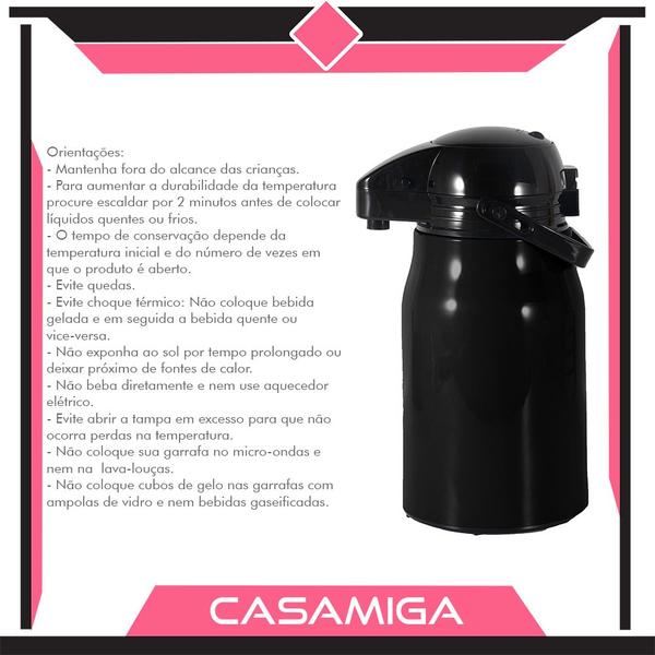 Imagem de Garrafa Térmica Inox Air Pot Pressão 1l Preta Class Home